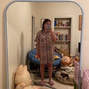 🌸🐆Lazy Oaf Pink Leopard Shirt Dress🐆🌸